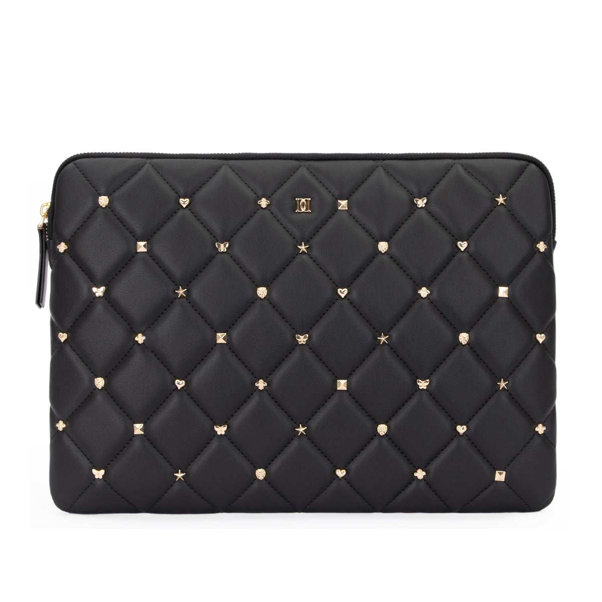 LEATHER QUILTED MAC COVER W/SIGN STUDS BLACK