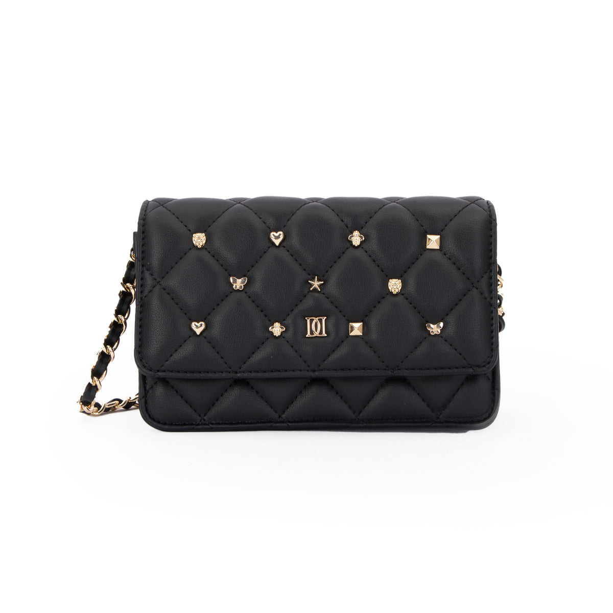 LEATHER QUILTED MINI BAG W/SIGN STUDS BLACK