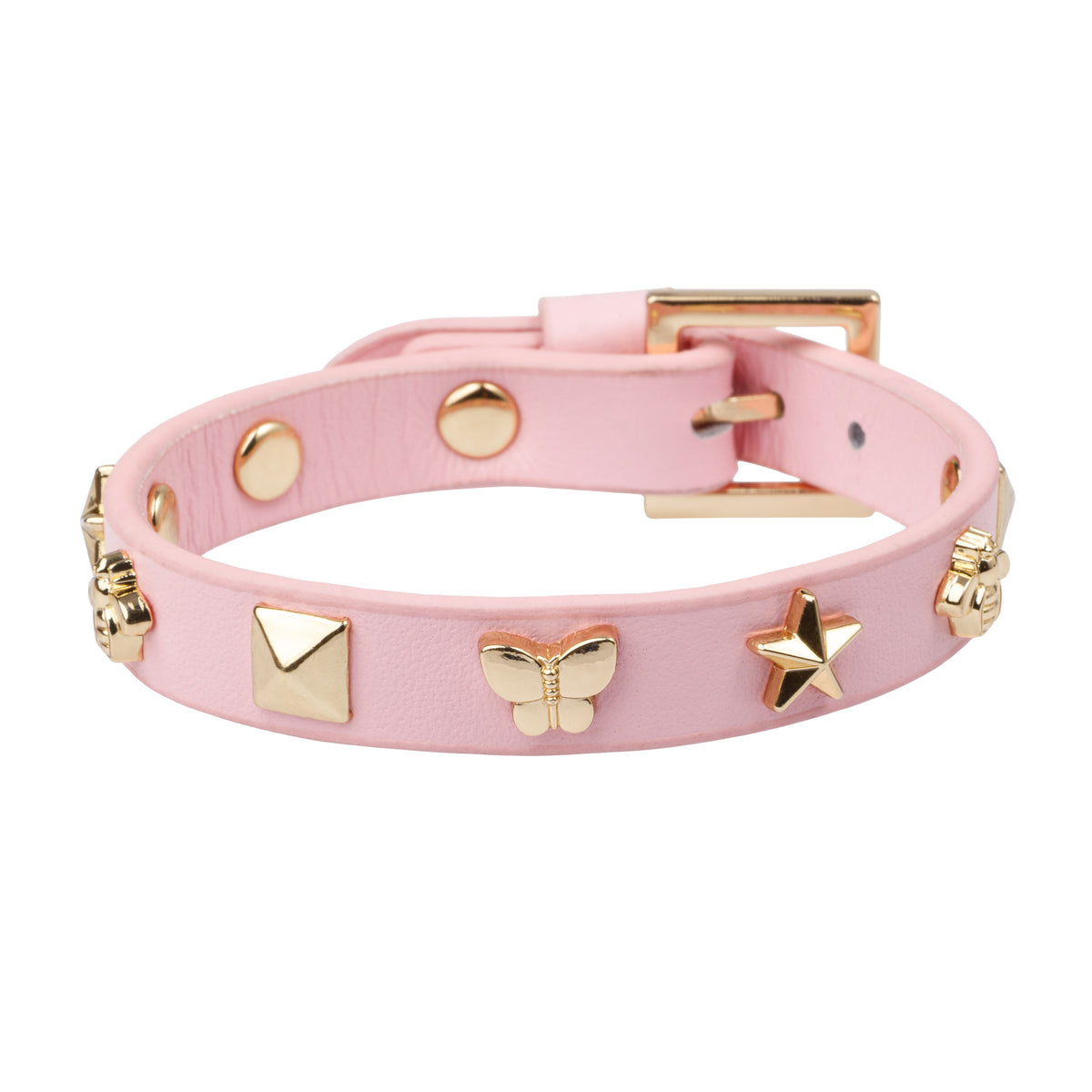 LEATHER SIGN STUD BRACELET COTTON CANDY