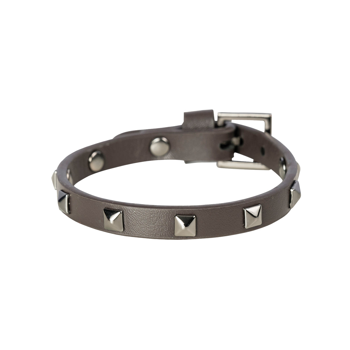 LEATHER STUD BRACELET MINI CHOCOLATE BROWN W/GUN