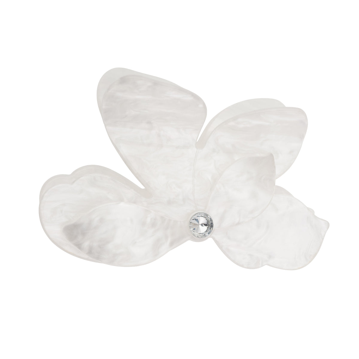 ORCHID FLOWER HAIR CLAW BRIGHT WHITE W/CRYSTAL