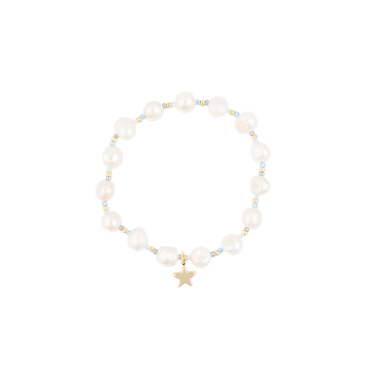 PEARL BEAD BRACELET W/GLASS BEADS LIGHT BLUE