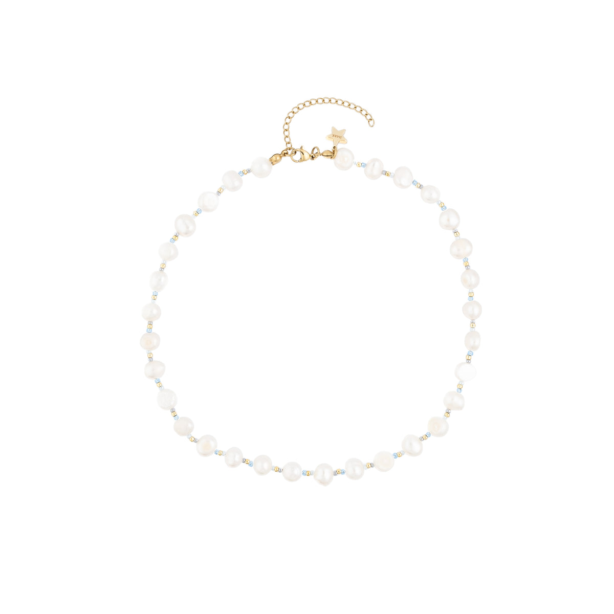 PEARL BEAD NECKLACE W/GLASS BEADS LIGHT BLUE
