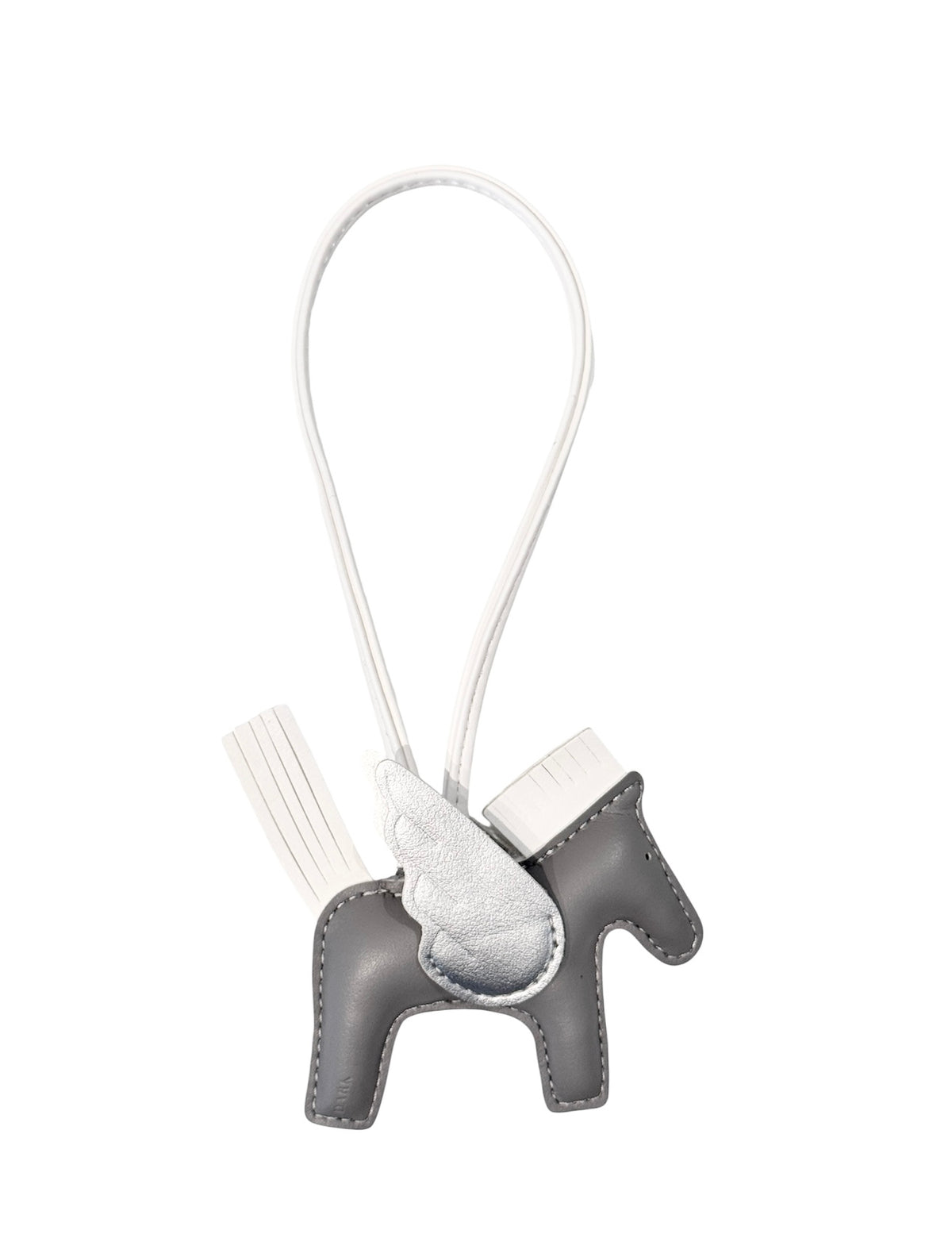 PONY BAG CHARM GREY W/SILVER & OFF WHITE