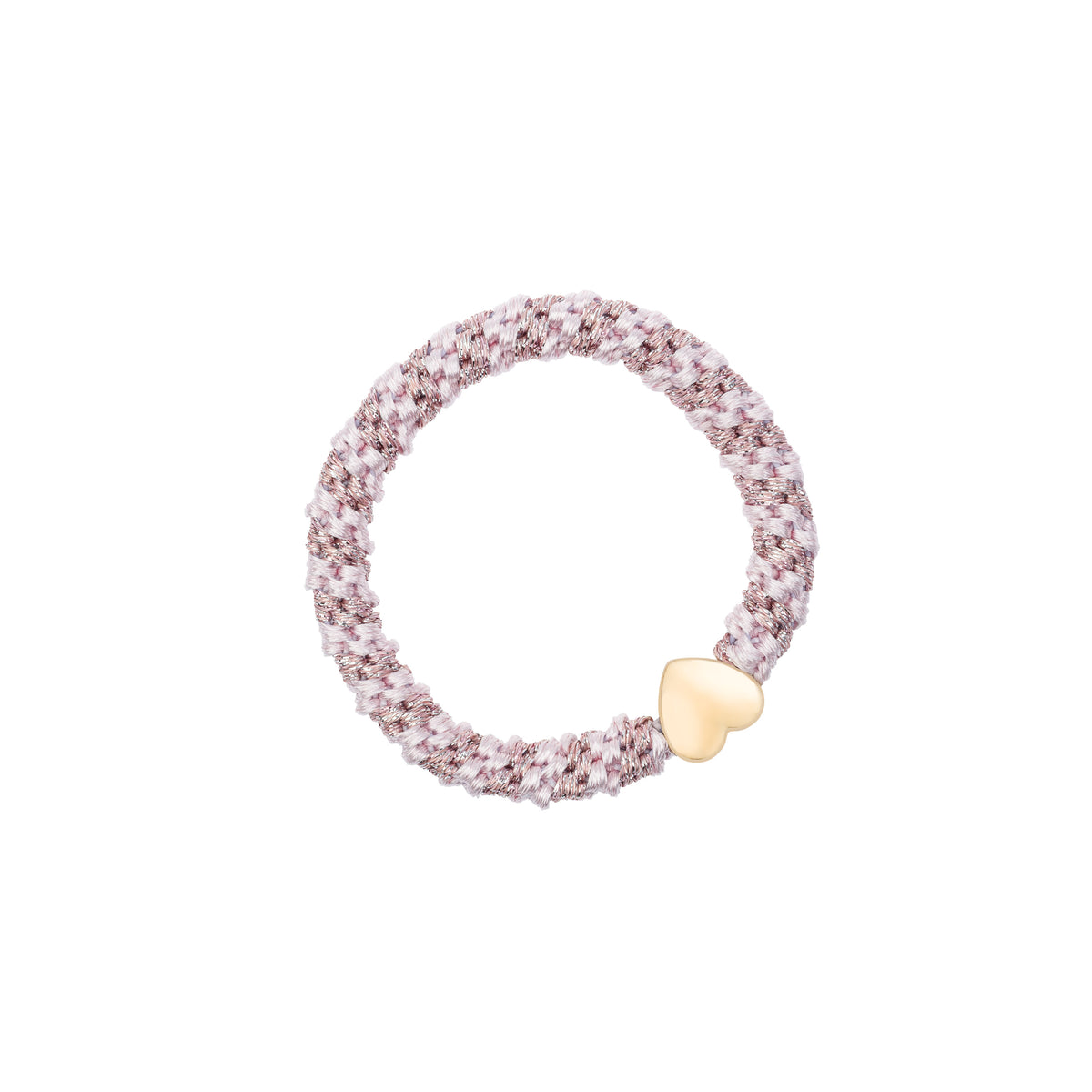 FAT HAIR TIE ROSE QUARTZ GLITTER STRIPE W/ HEART
