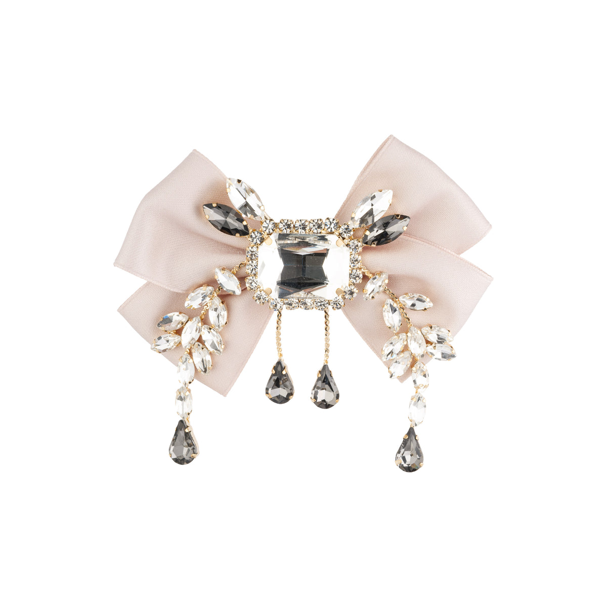 SATIN BOW BROOCH W/CRYSTALS SAND