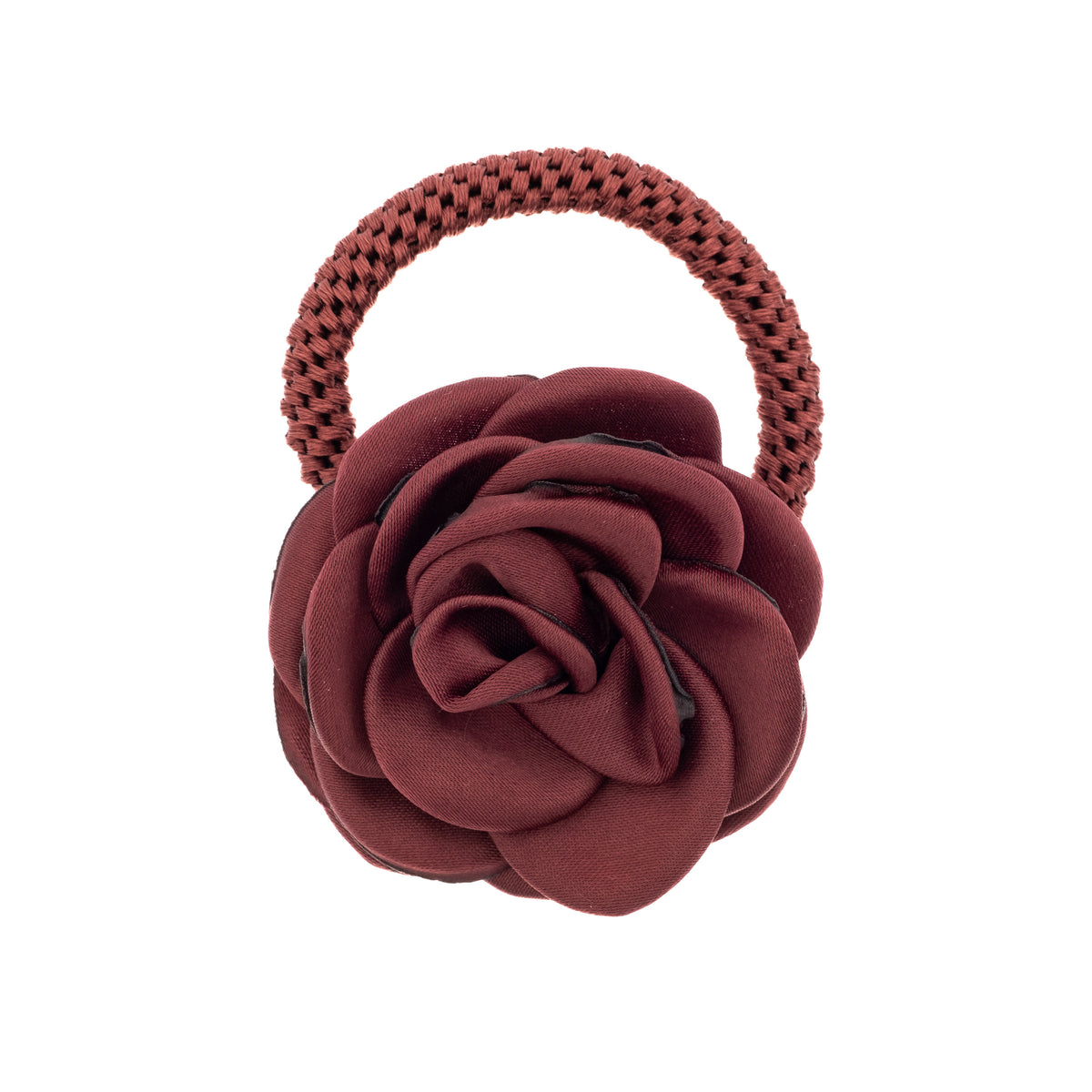 SATIN ROSE HAIR TIE MAROON