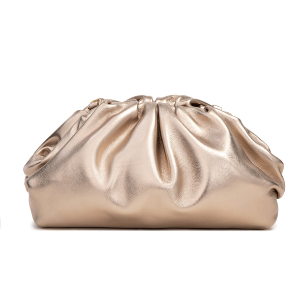 LEATHER POUCH BAG CHAMPAGNE METALLIC