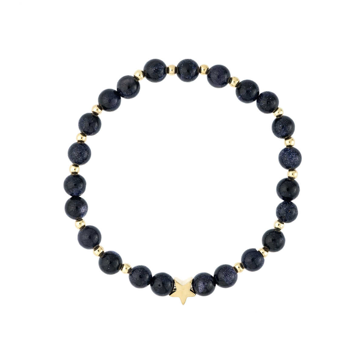 STONE BEAD BRACELET 6 MM W/GOLD BEADS NAVY BLUE