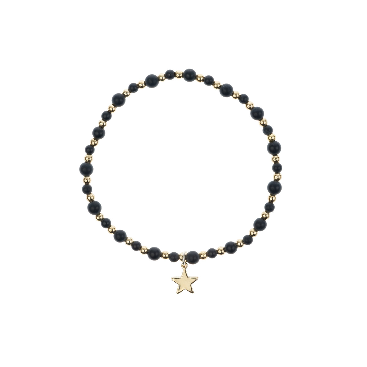 STONE BEAD BRACELET W/GOLD BEADS MATTE BLACK