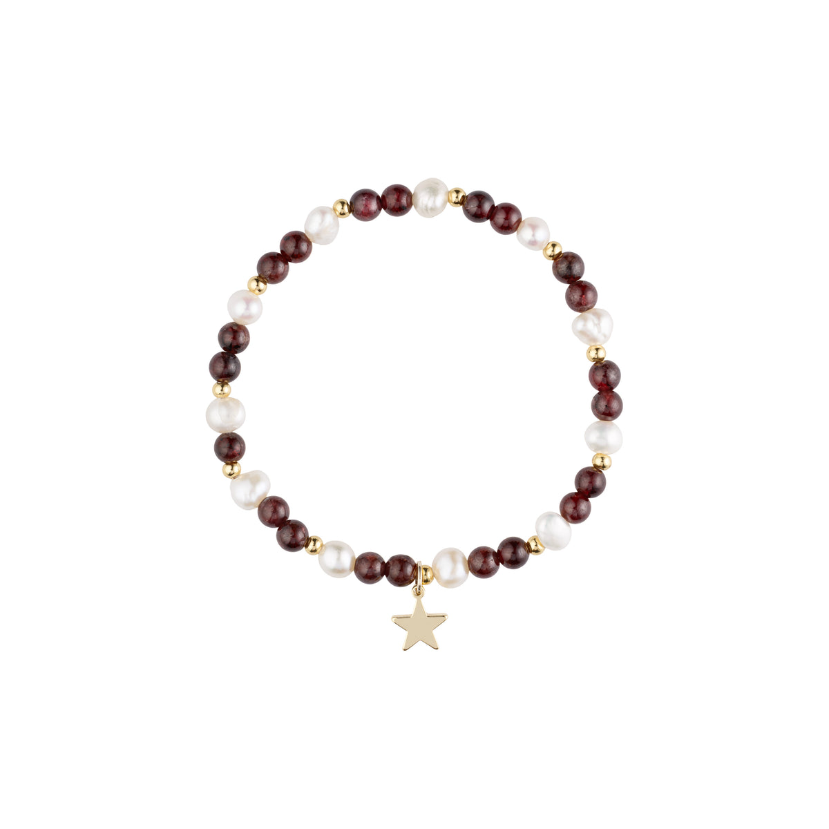 STONE & PEARL BEAD BRACELET 4 MM W/CHARM MAROON MIX