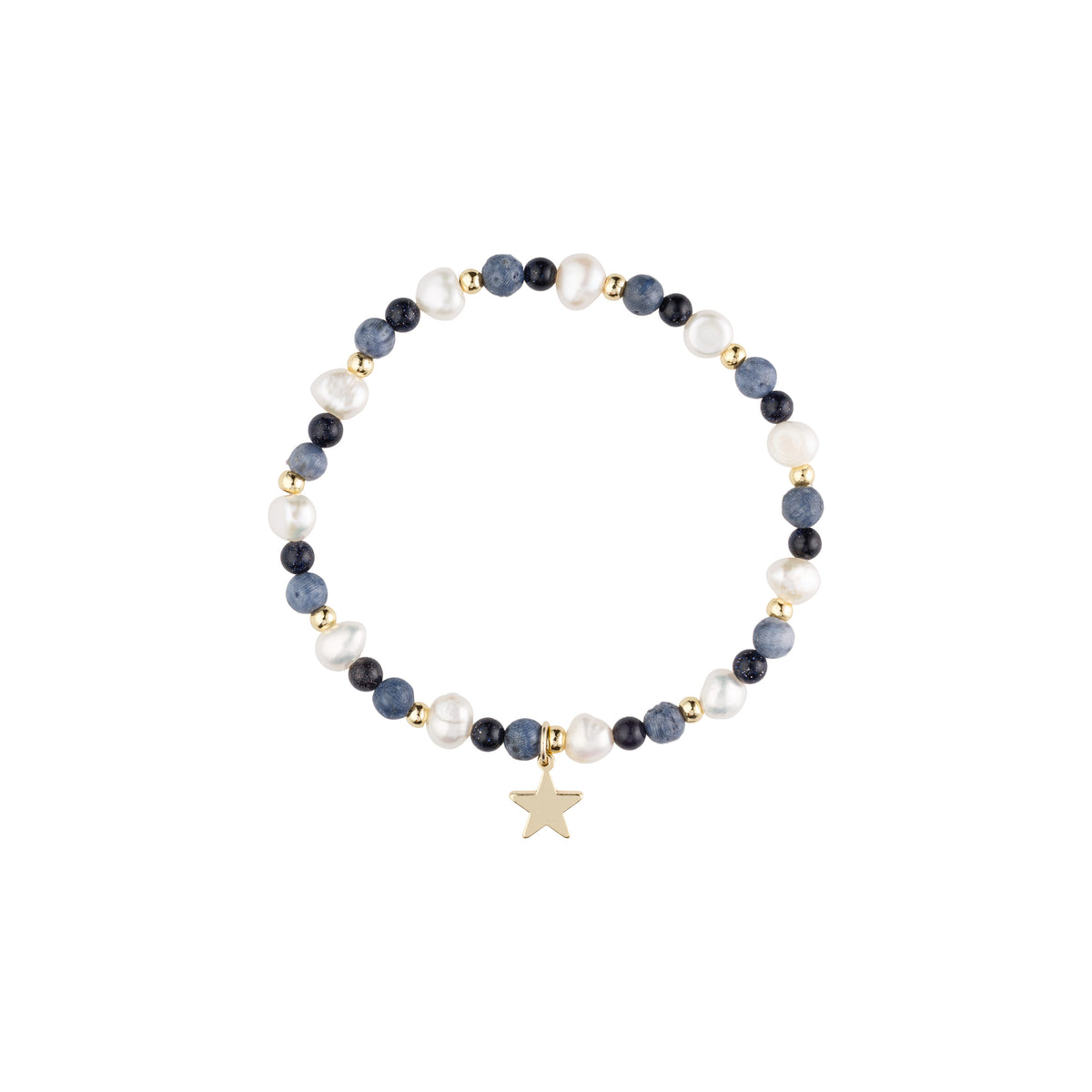 STONE & PEARL BEAD BRACELET 4 MM W/CHARM NAVY BLUE MIX