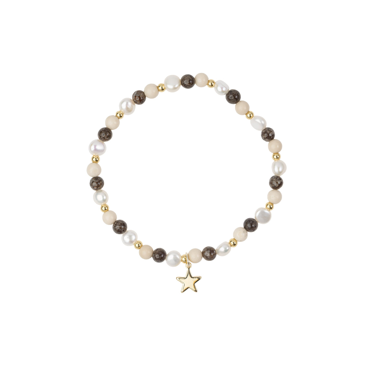 STONE & PEARL BEAD BRACELET 4 MM W/CHARM NEUTRAL MIX