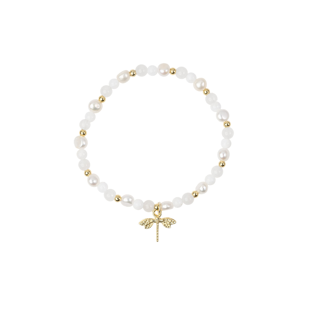 STONE & PEARL BEAD BRACELET 4 MM W/CHARM WHITE MIX