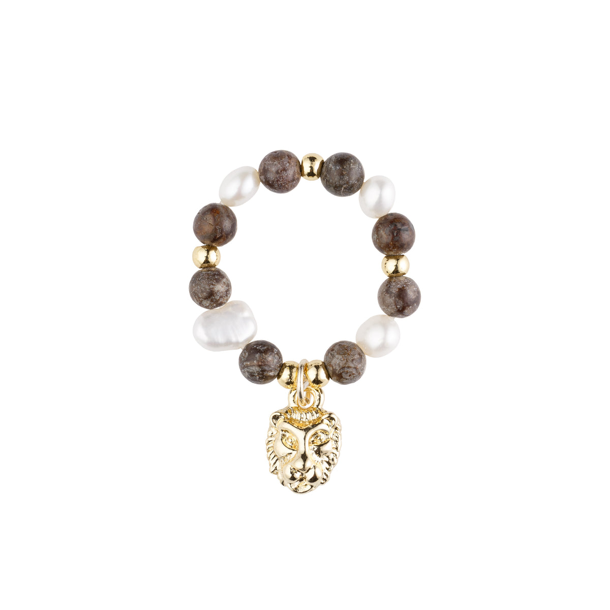 STONE & PEARL BEAD RING 4 MM W/CHARM CHOCOLATE BROWN MIX