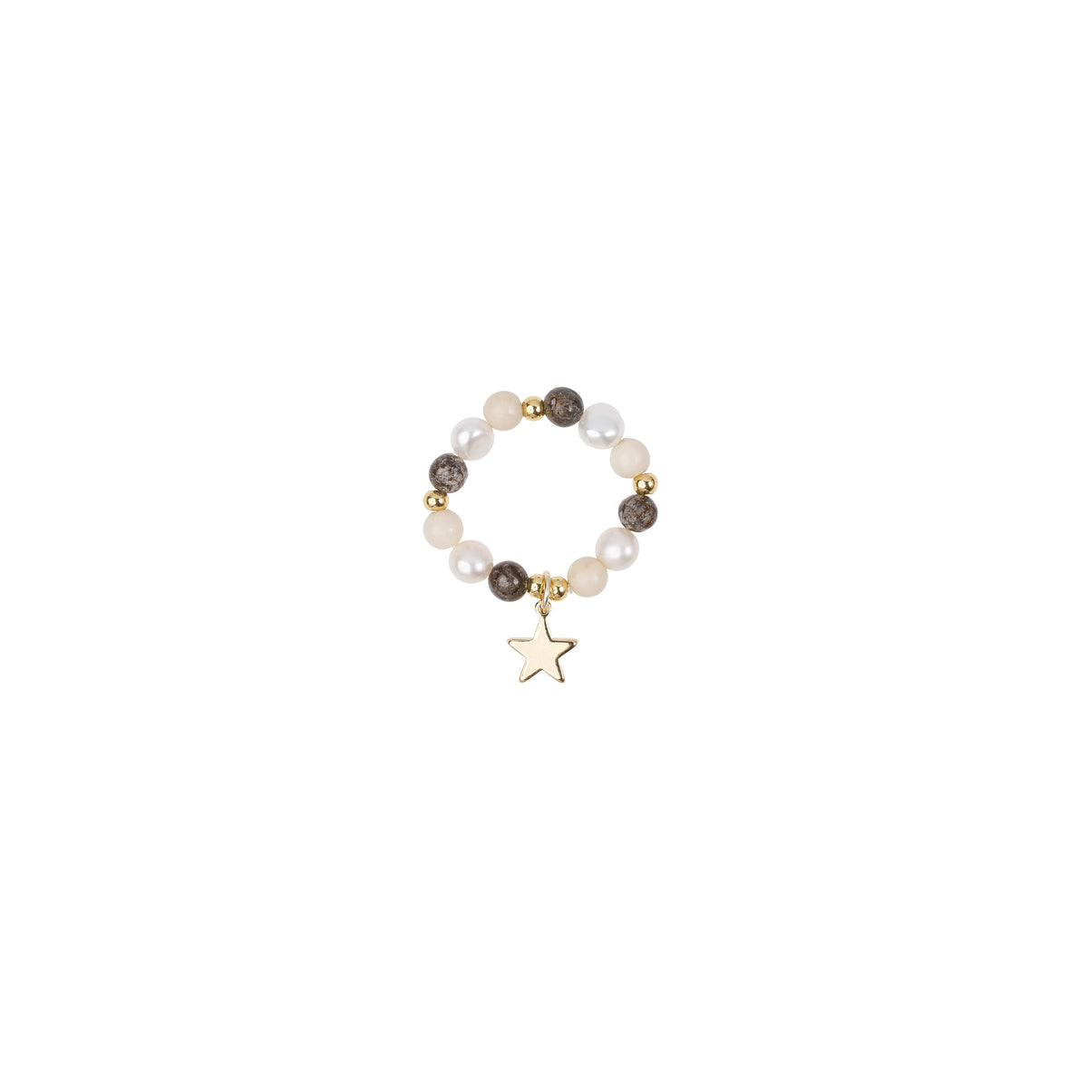 STONE & PEARL BEAD RING 4 MM W/CHARM NEUTRAL MIX