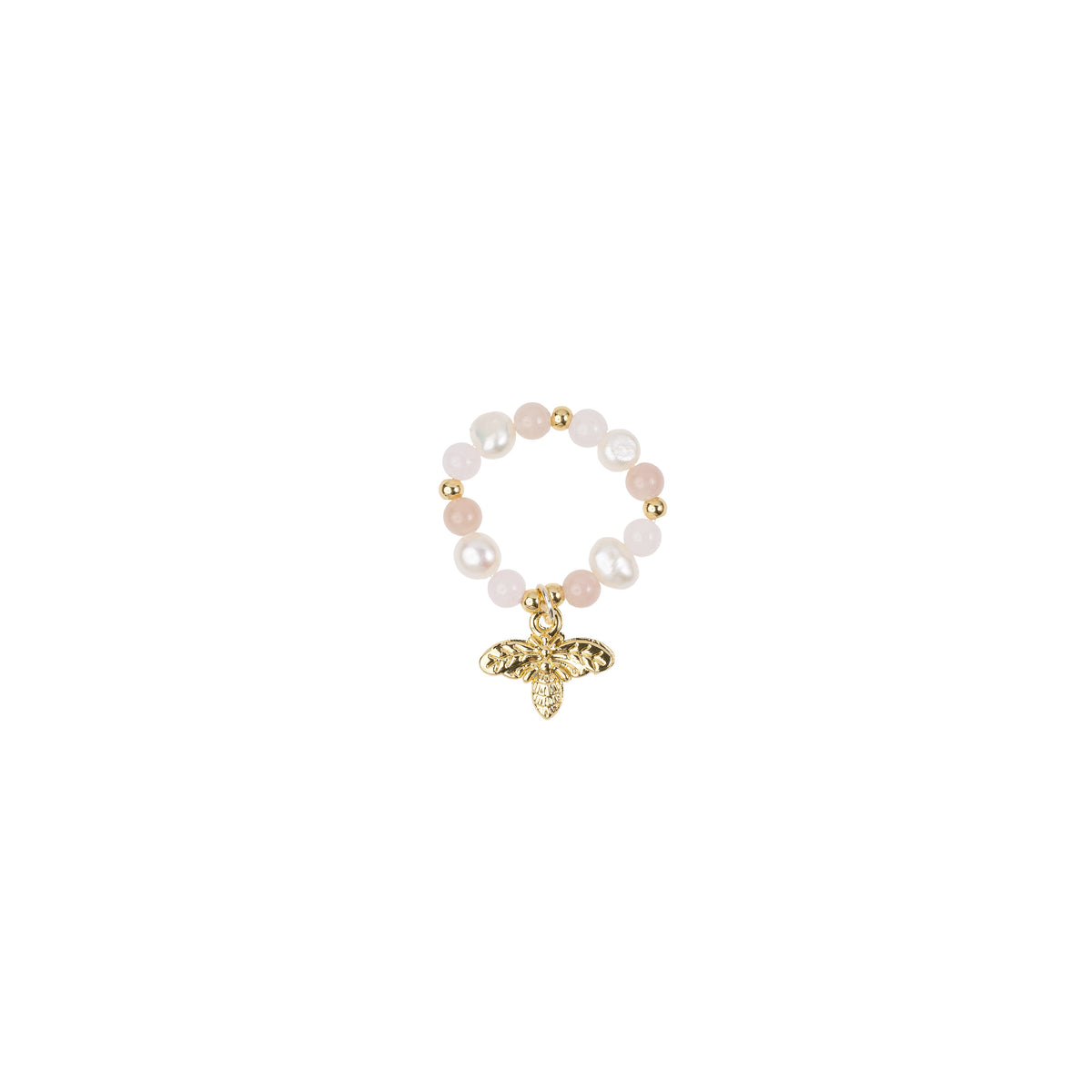 STONE & PEARL BEAD RING 4 MM W/CHARM ROSE MIX