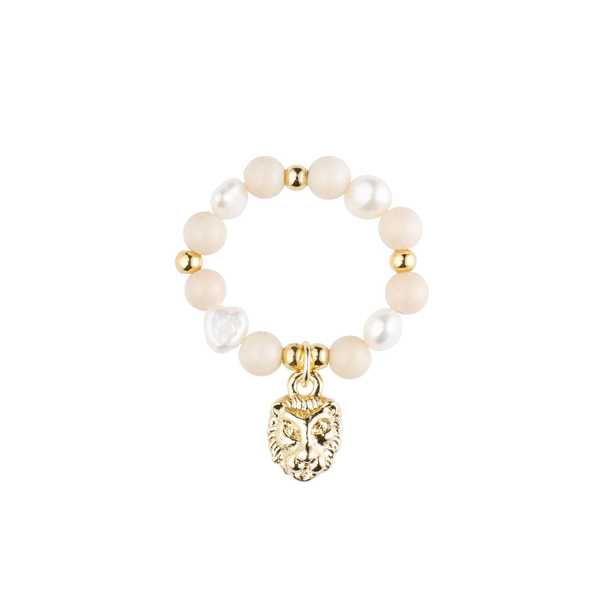 STONE & PEARL BEAD RING 4 MM W/CHARM SAND MIX