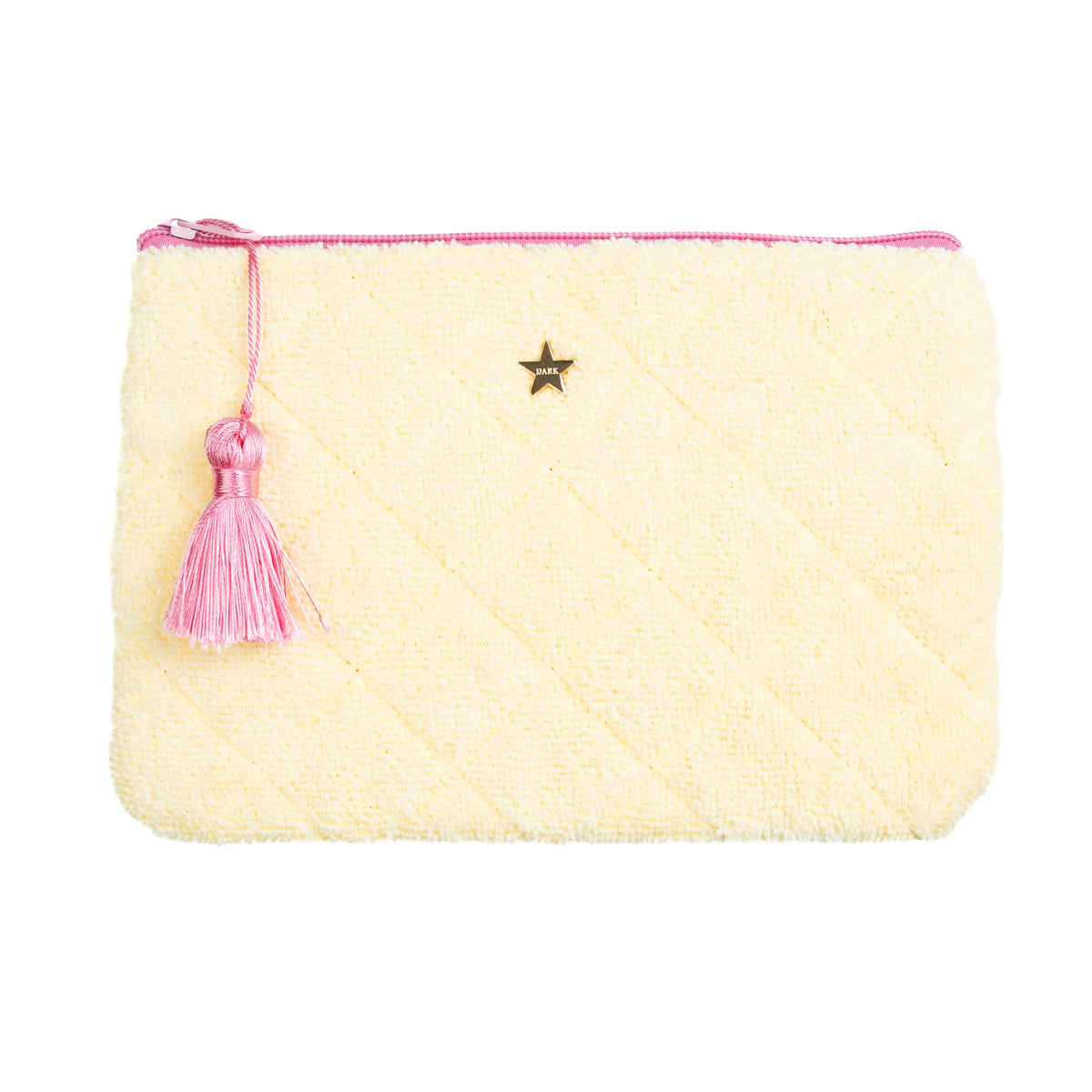 TERRY QUILTED SMALL POUCH PALE YELLOW W/BUBBLEGUM PINK