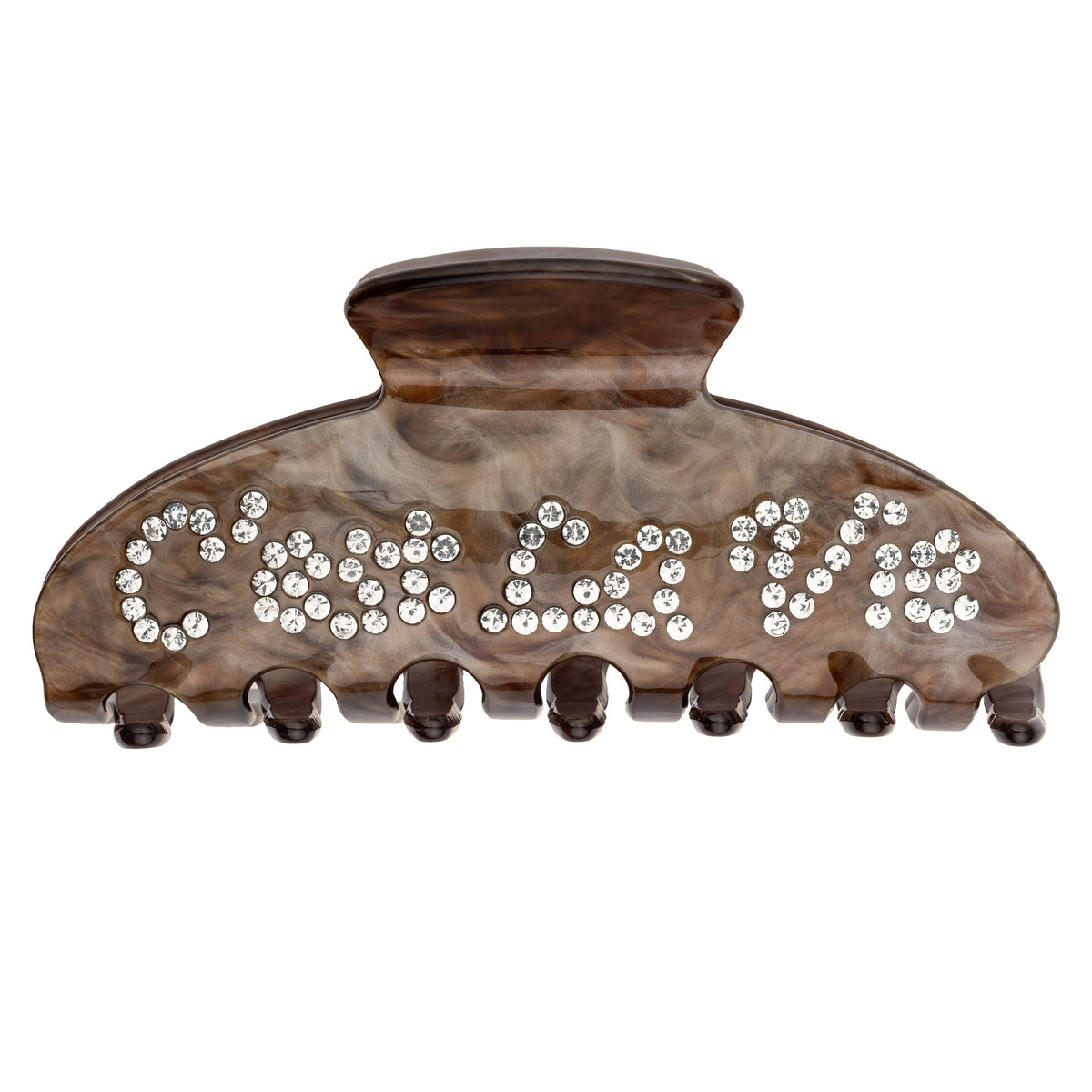 TEXT HAIR CLAW "C'EST LA VIE" CHOCOLATE BROWN W/CRYSTAL