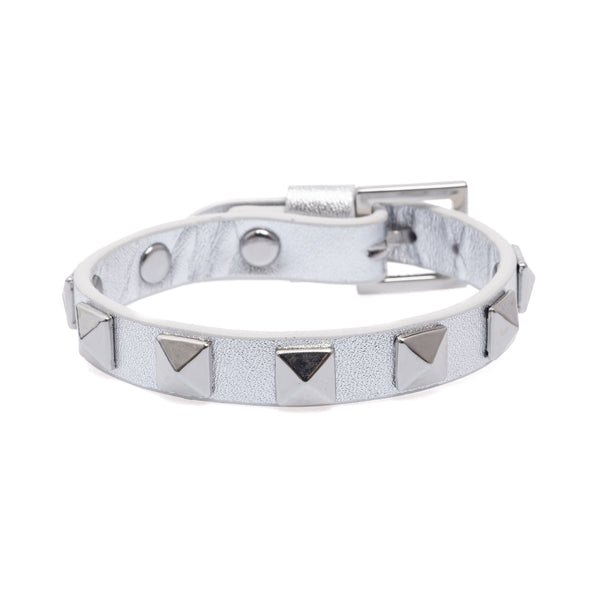 LEATHER STUD BRACELET SILVER METALLIC W/SILVER LEATHER STUD BRACELET SILVER METALLIC W/SILVER
