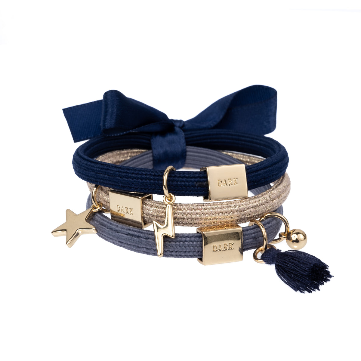 HAIR TIES 3 PK CHARM COMBO NAVY BLUES W/GOLD