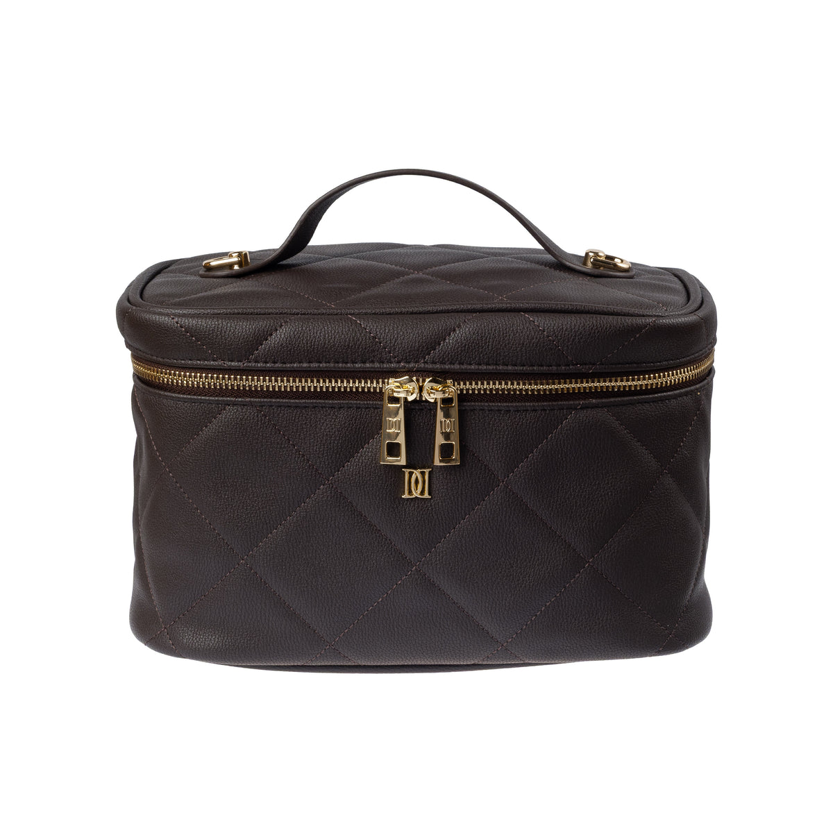 VEGAN LEATHER VANITY BAG LARGE CHOCOLATE BROWN