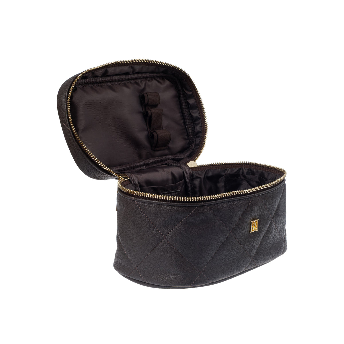 VEGAN LEATHER VANITY BAG SMALL CHOCOLATE BROWN