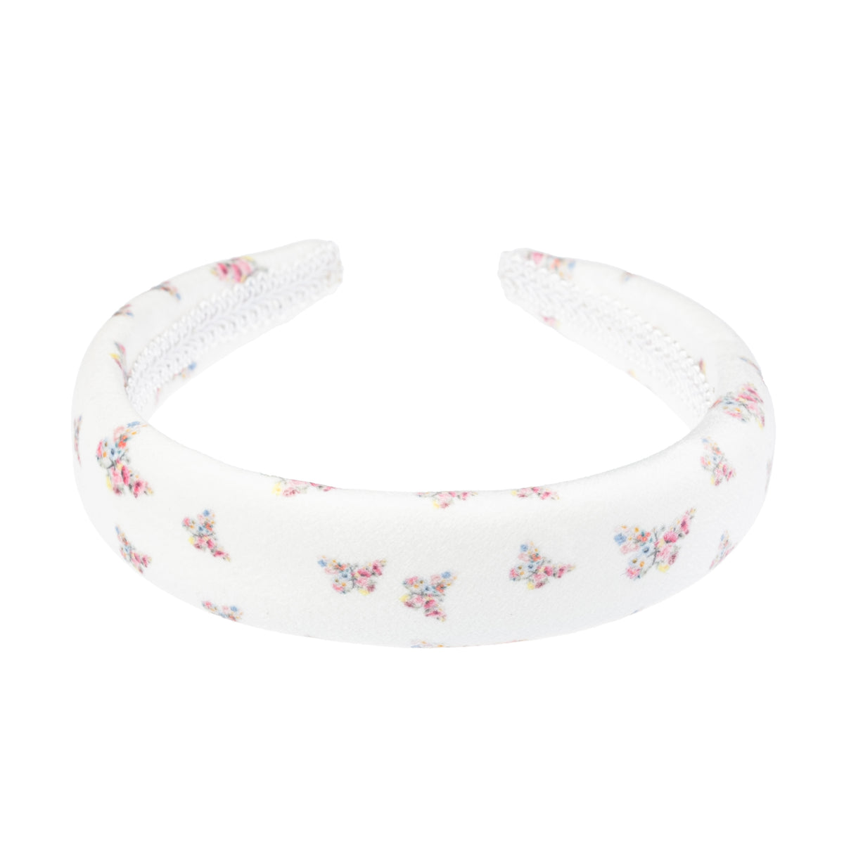 VELVET HAIR BAND BROAD OFF WHITE BUTTERFLY PATTERN