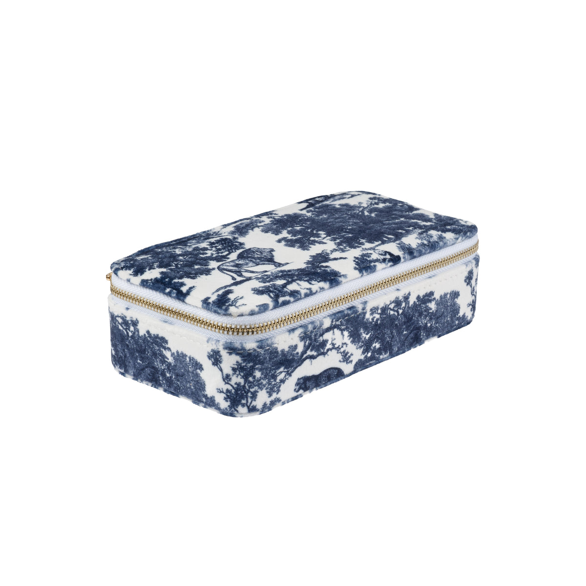 VELVET JEWELLERY BOX NAVY BLUE SAVANNAH PATTERN