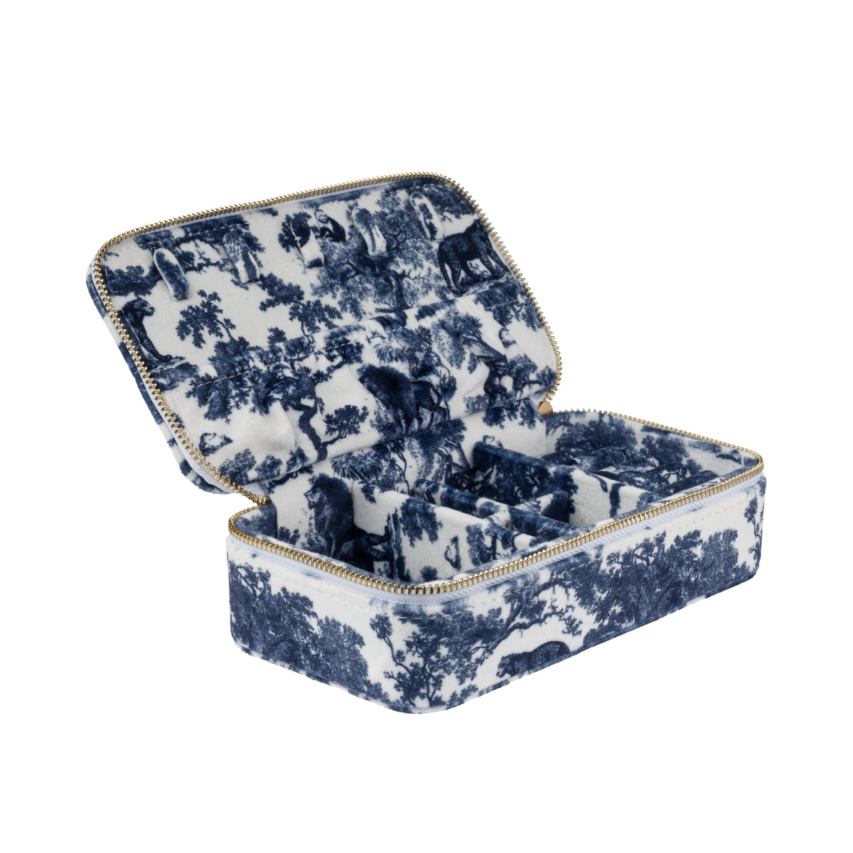VELVET JEWELLERY BOX NAVY BLUE SAVANNAH PATTERN