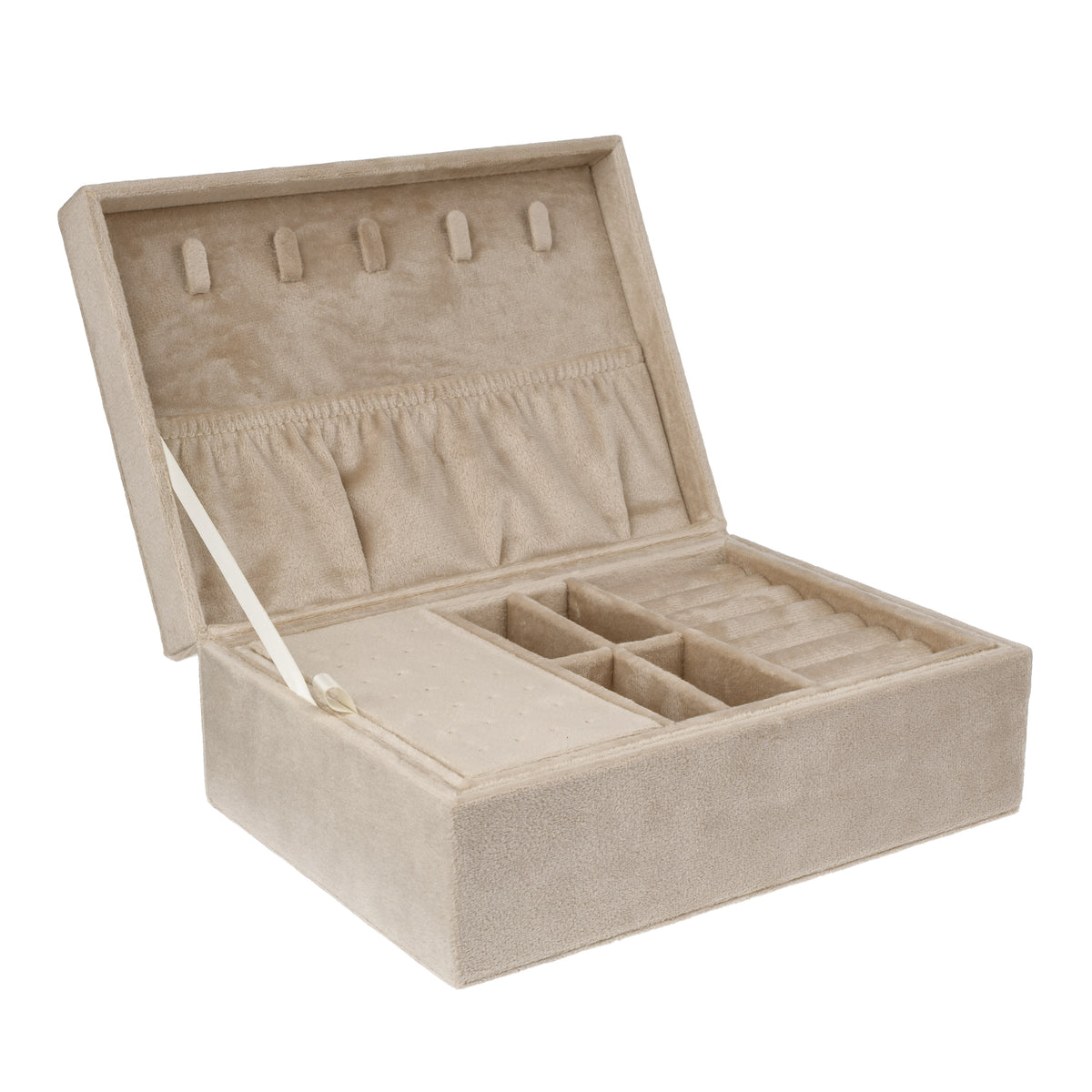 VELVET JEWELLERY BOX LARGE W/CRYSTALS DARK SAND