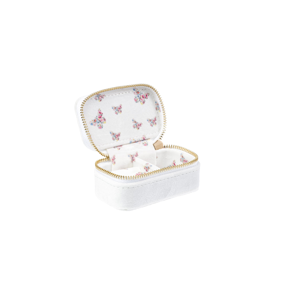 VELVET JEWELLERY BOX MICRO OFF WHITE W/BUTTERFLY