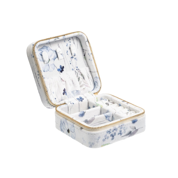 VELVET JEWELLERY BOX BLUE TONES FLOWER PATTERN VELVET JEWELLERY BOX BLUE TONES FLOWER PATTERN
