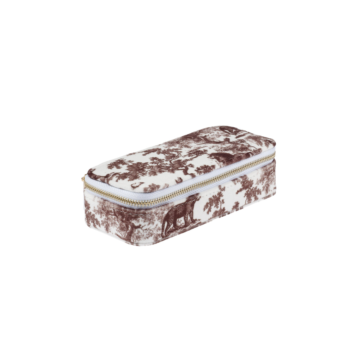 VELVET JEWELLERY BOX MINI CHOCOLATE BROWN SAVANNAH PATTERN