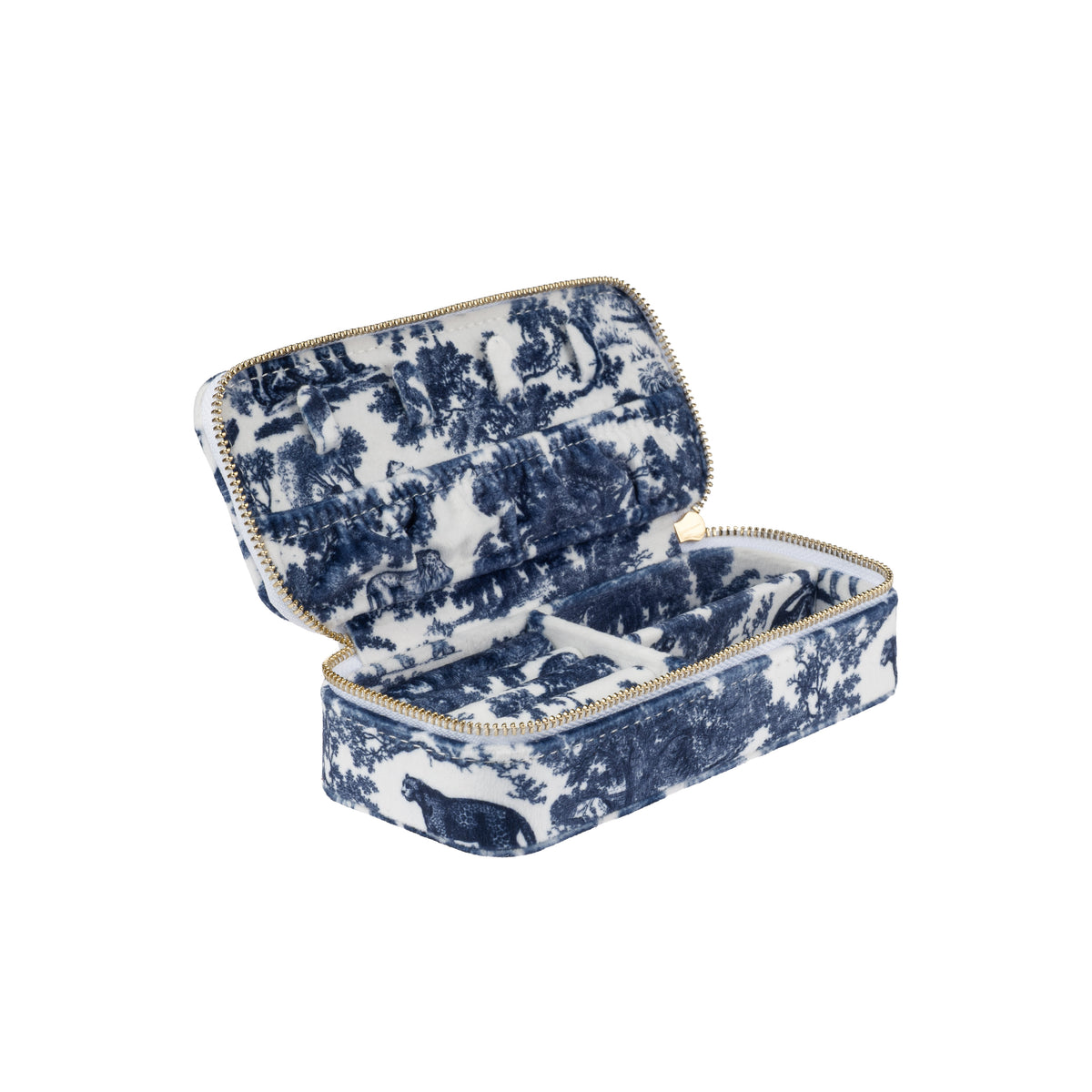 VELVET JEWELLERY BOX MINI NAVY BLUE SAVANNAH PATTERN