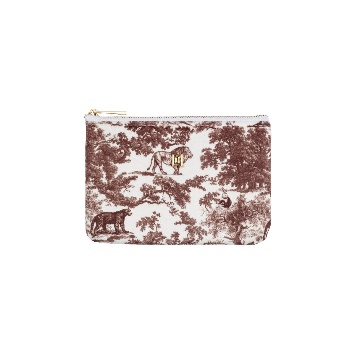 VELVET MIDI POUCH CHOCOLATE BROWN SAVANNAH PATTERN