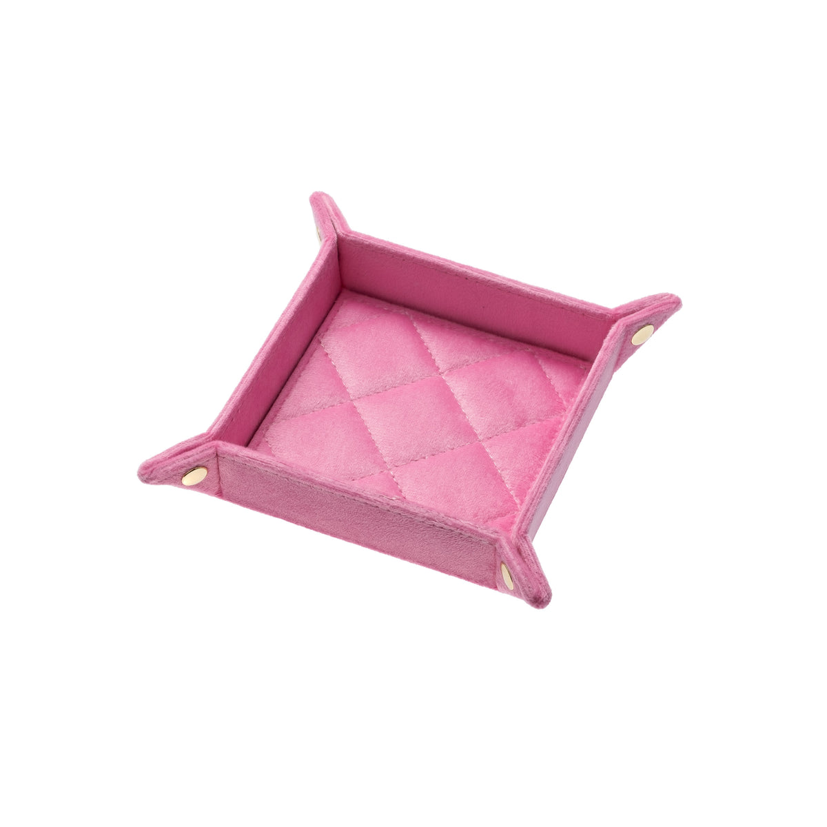 VELVET QUILTED JEWELLERY TRAY SMALL BUBBLEGUM PINK