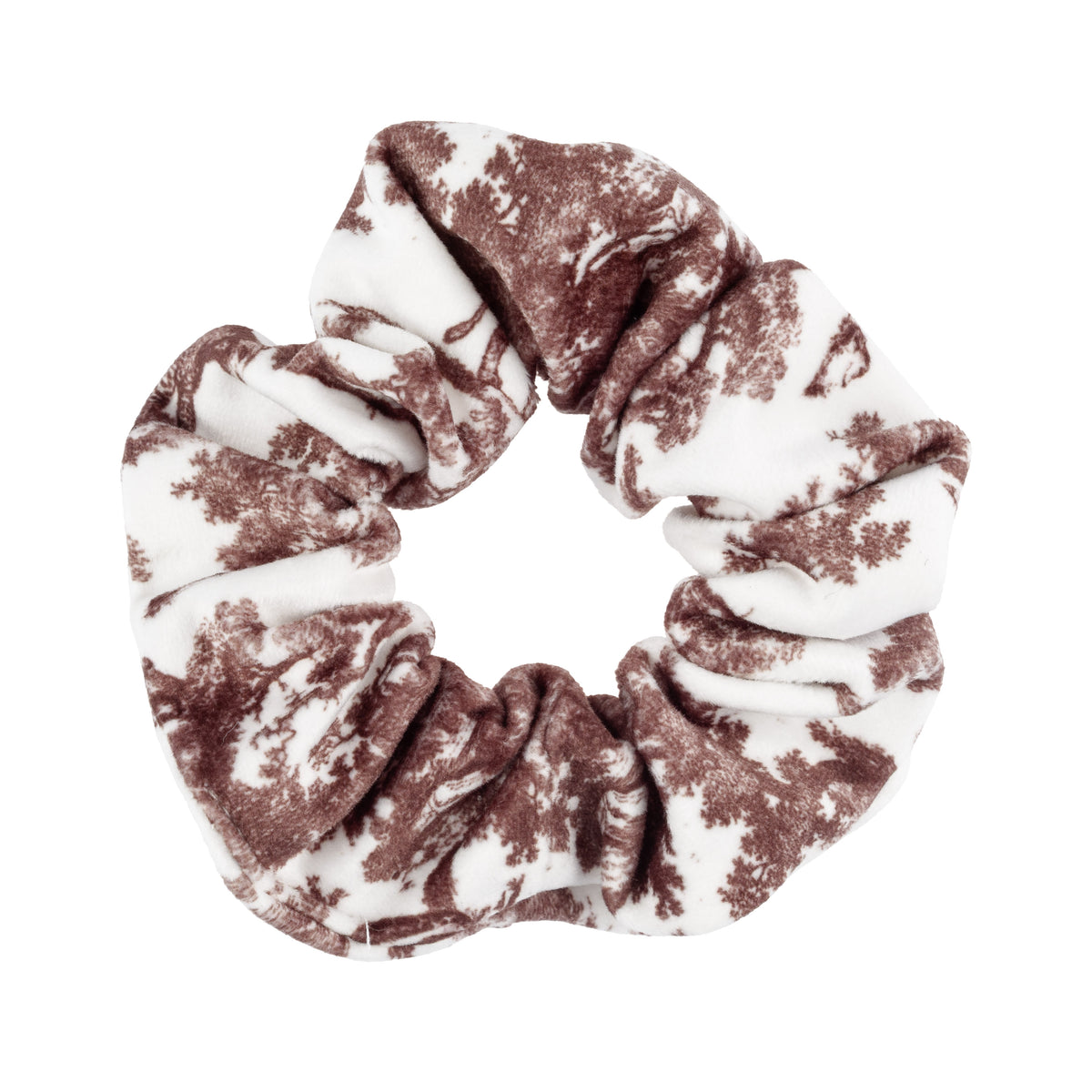 VELVET SCRUNCHIE CHOCOLATE BROWN SAVANNAH PATTERN