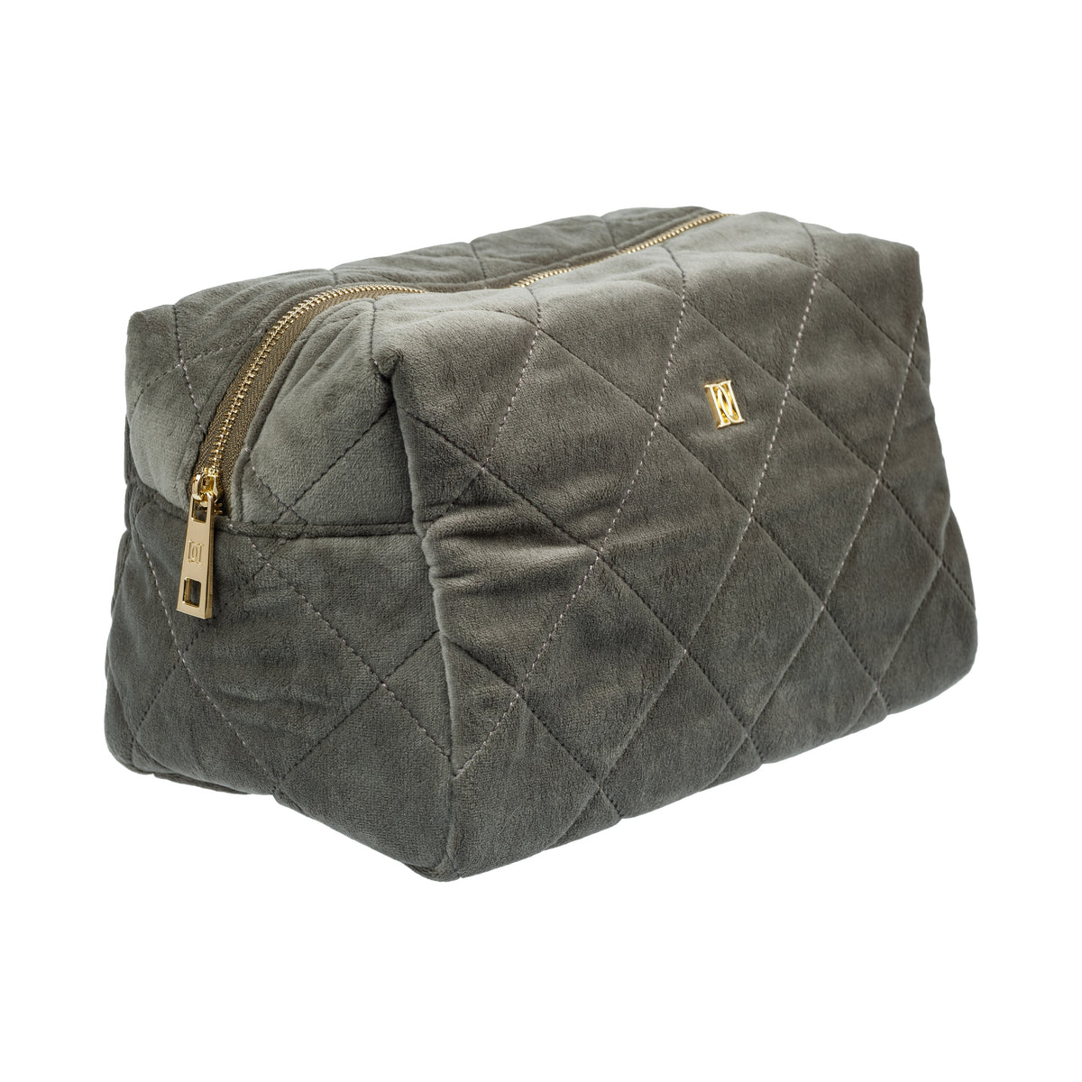 VELVET SQUARE QUILTED MAKE-UP POUCH LARGE COOL ARMY
