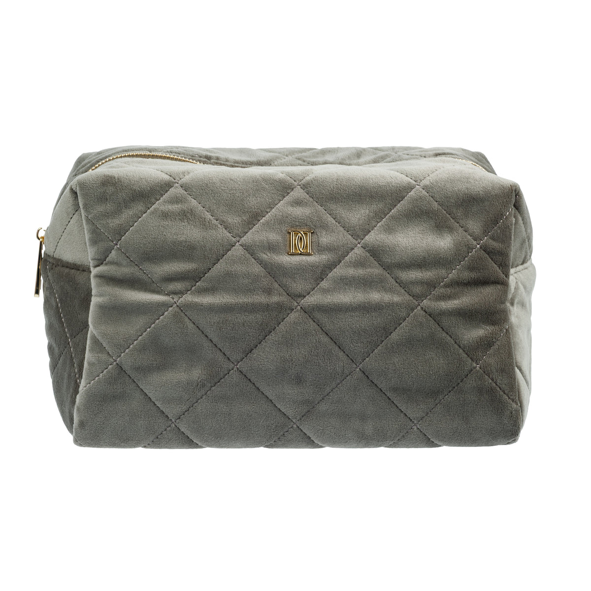 VELVET SQUARE QUILTED MAKE-UP POUCH LARGE COOL ARMY