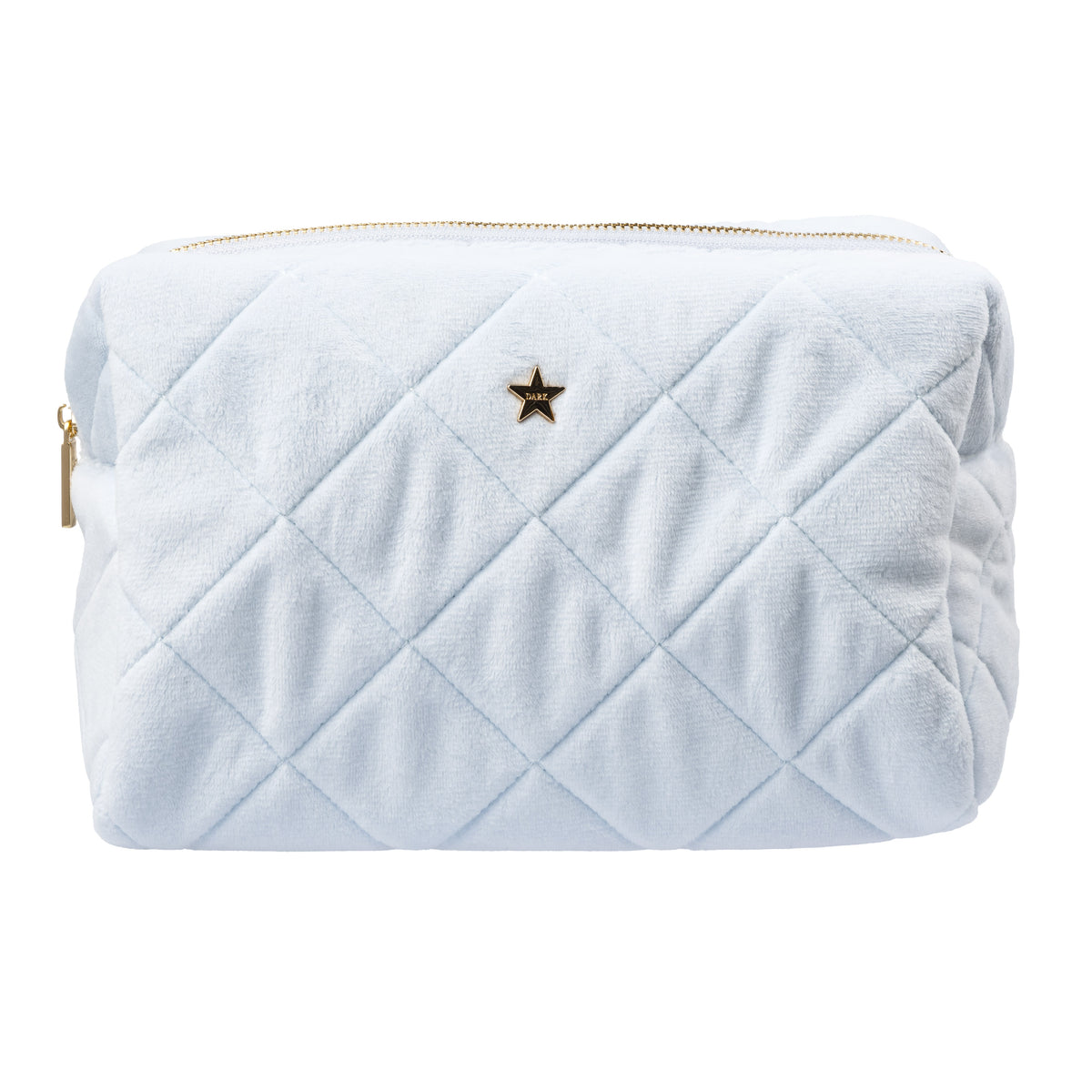 VELVET SQUARE QUILTED MAKE-UP POUCH LARGE COOL BABY BLUE