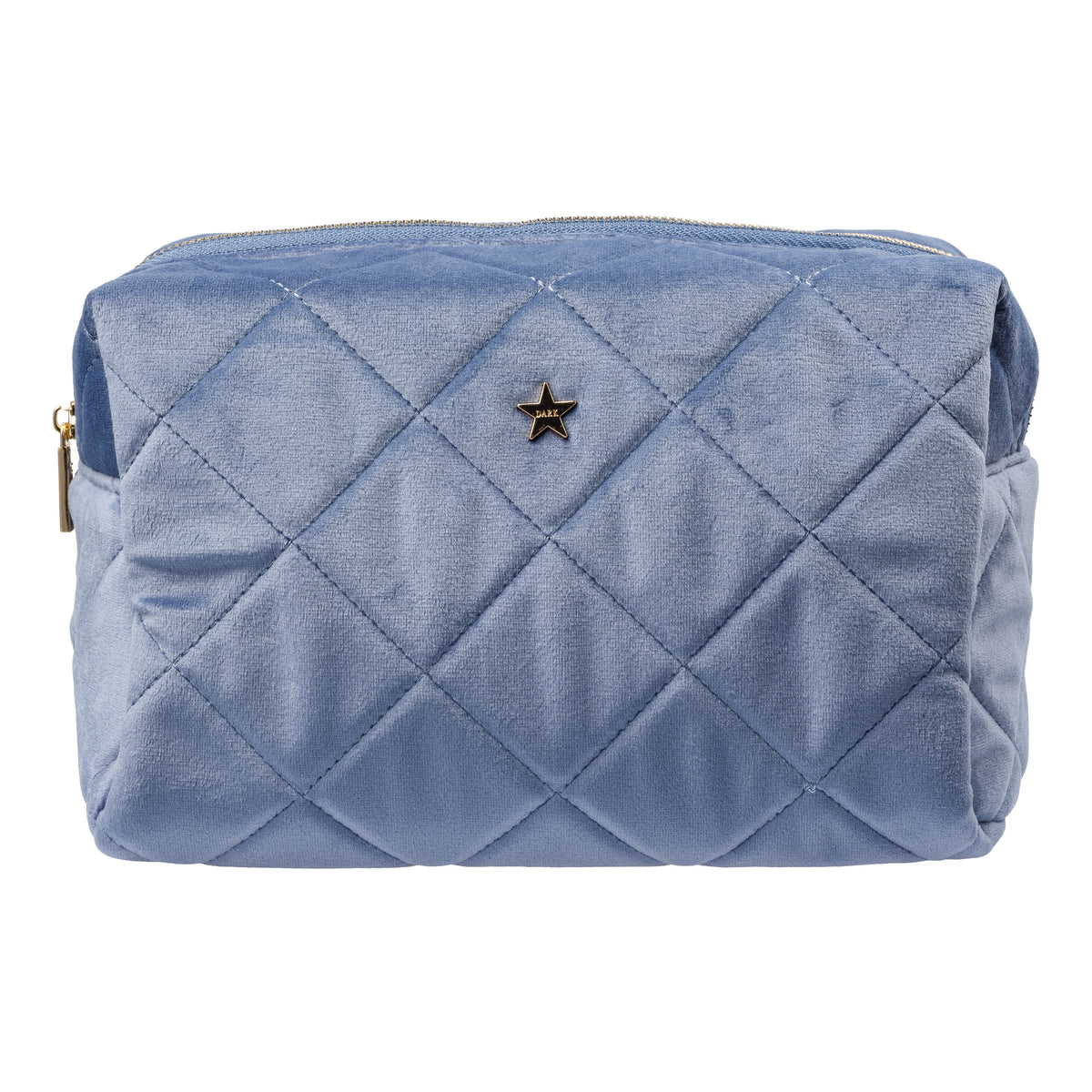 VELVET SQUARE QUILTED MAKE-UP POUCH LARGE COUNTRY BLUE