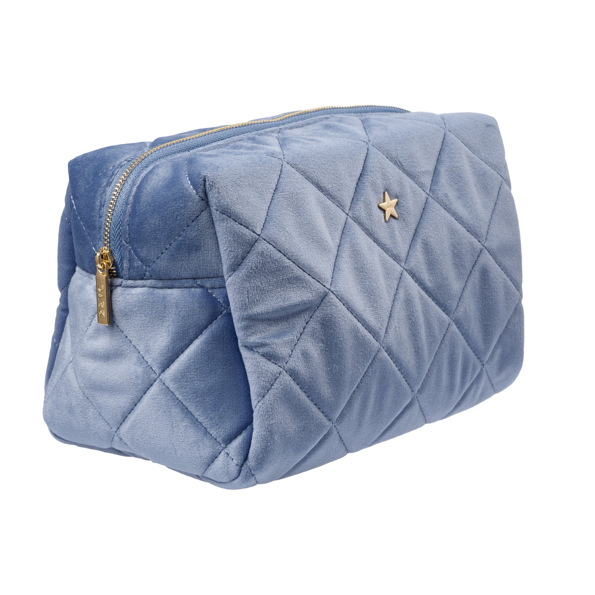 VELVET SQUARE QUILTED MAKE-UP POUCH LARGE COUNTRY BLUE