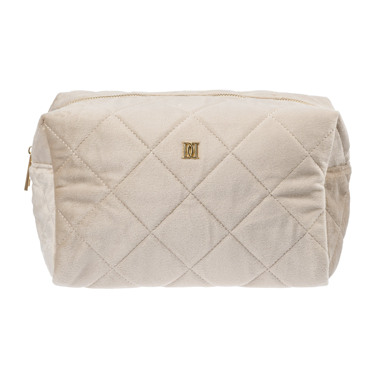VELVET SQUARE QUILTED MAKE-UP POUCH LARGE DARK SAND