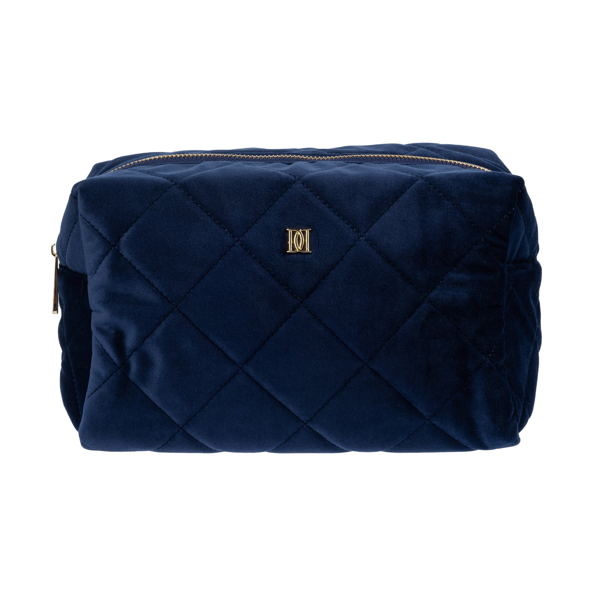 VELVET SQUARE QUILTED MAKE-UP POUCH LARGE NAVY BLUE
