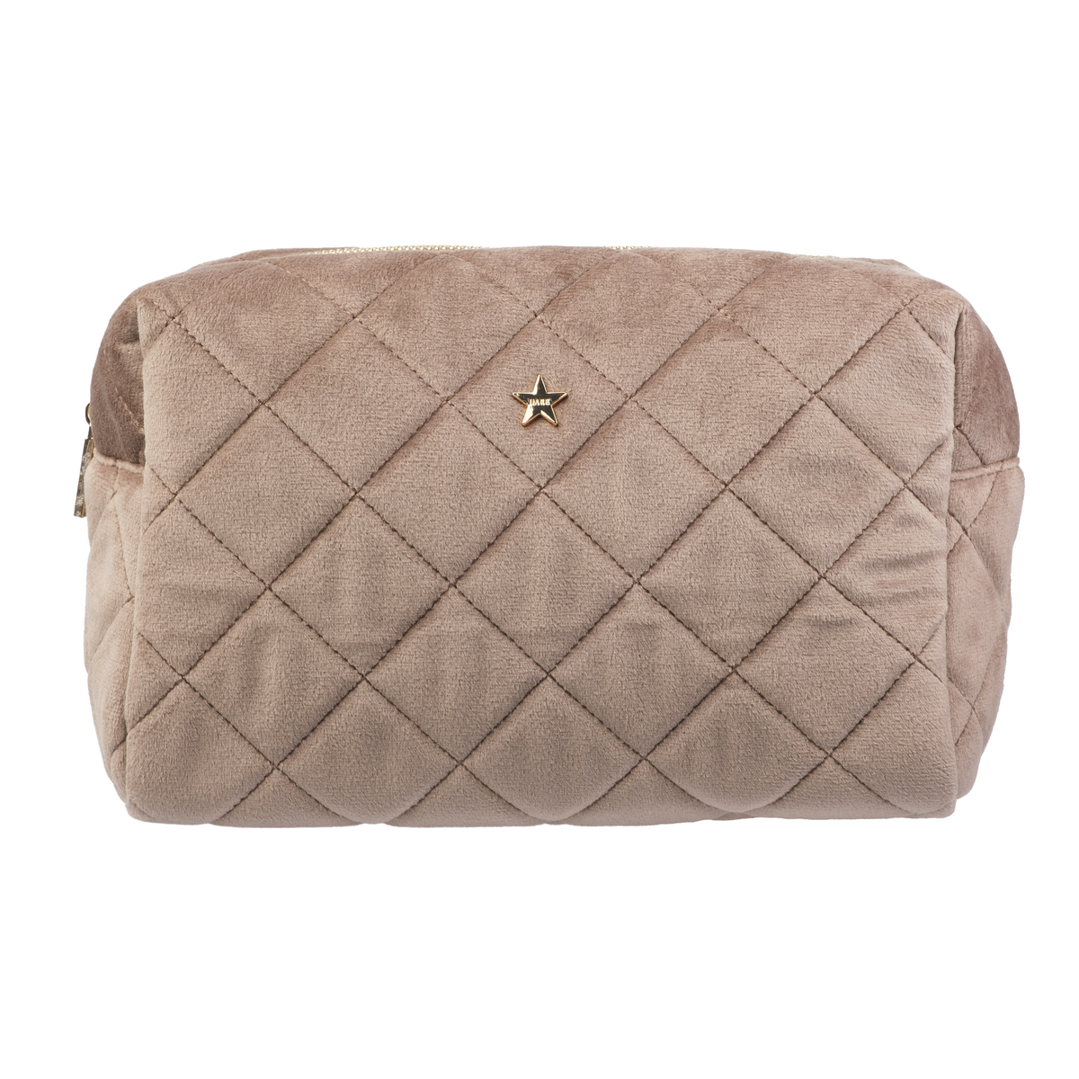 VELVET SQUARE QUILTED MAKE-UP POUCH LARGE WARM TAUPE