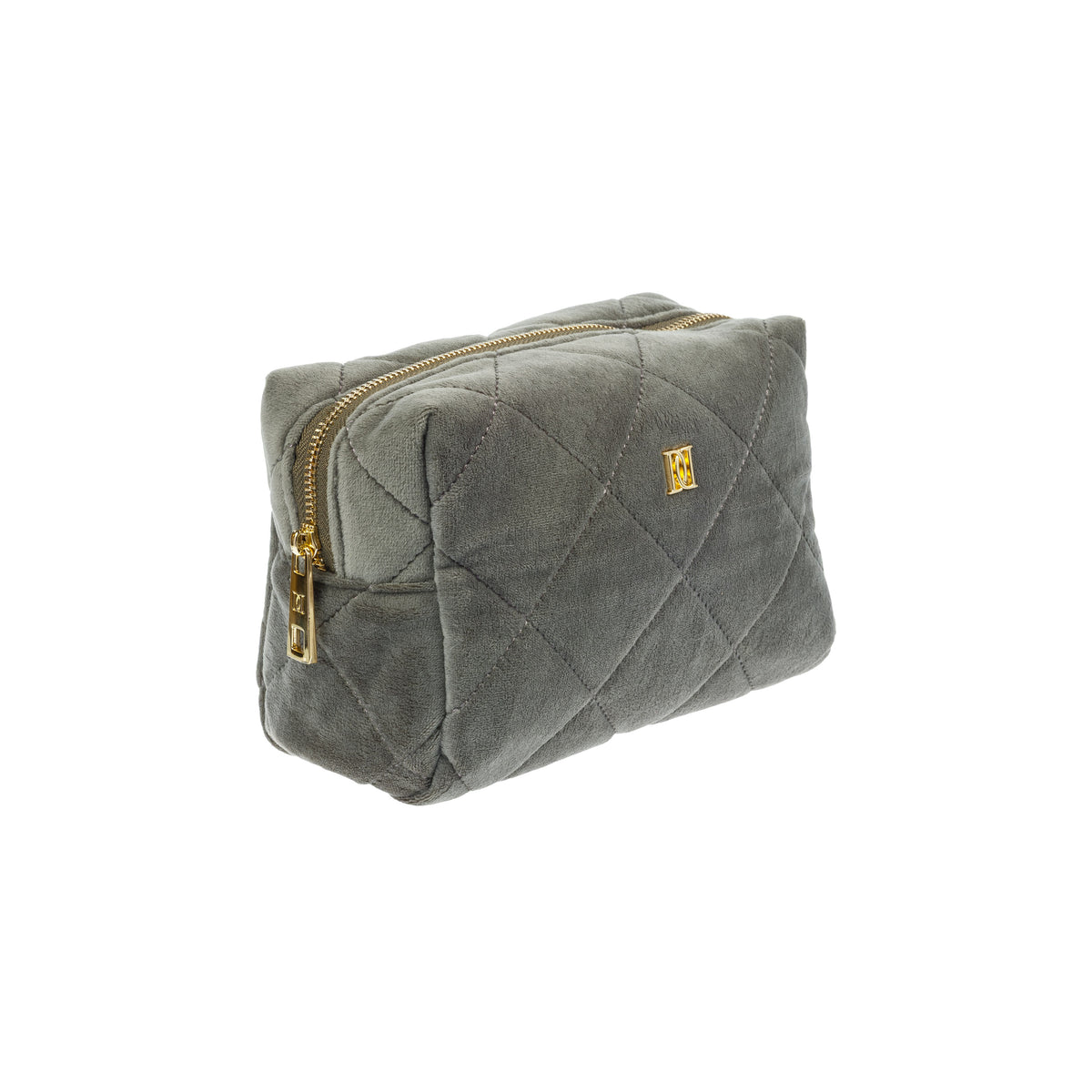 VELVET SQUARE QUILTED MAKE-UP POUCH SMALL COOL ARMY