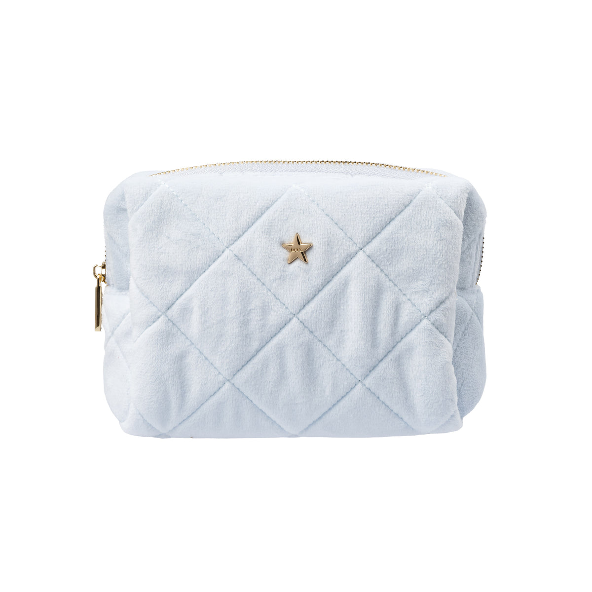VELVET SQUARE QUILTED MAKE-UP POUCH SMALL COOL BABY BLUE