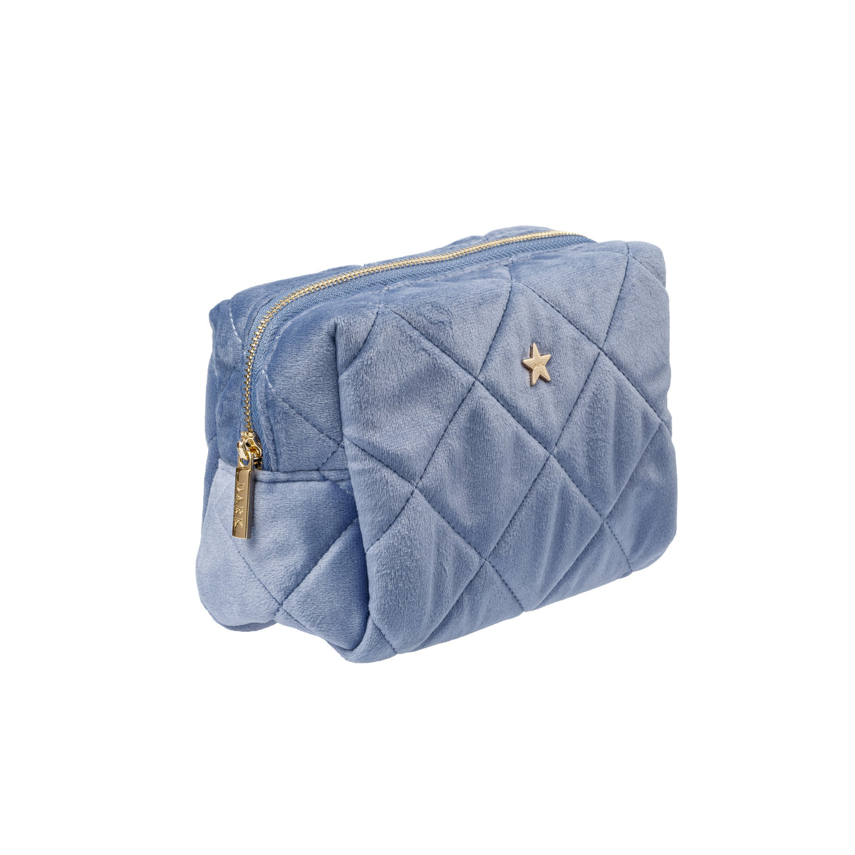 VELVET SQUARE QUILTED MAKE-UP POUCH SMALL COUNTRY BLUE